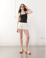 slim fit square halter neck top in black