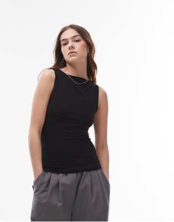 premium slash neck tank in black