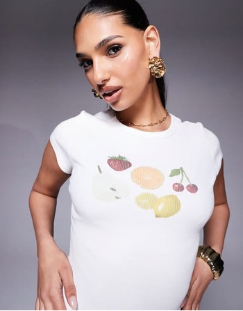 ribbed fruit print baby tee in white