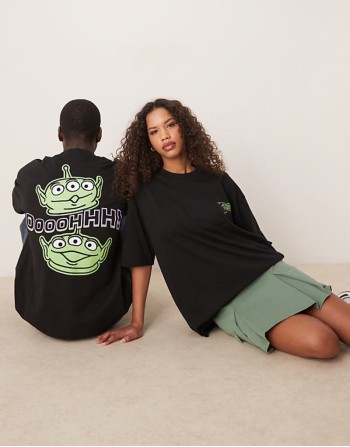 Disney Pixar unisex oversized t-shirt with Toy Story Alien prints in black