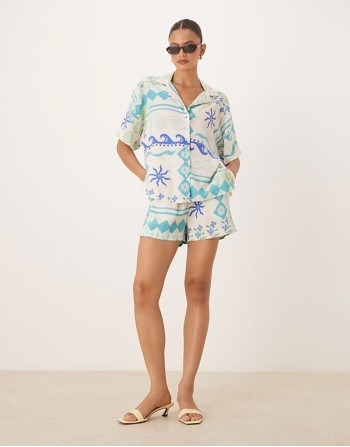 Premium Jet linen co-ord in white and blue