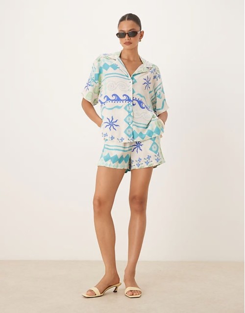 Premium Jet linen co-ord in white and blue