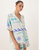 Premium Jet linen co-ord in white and blue