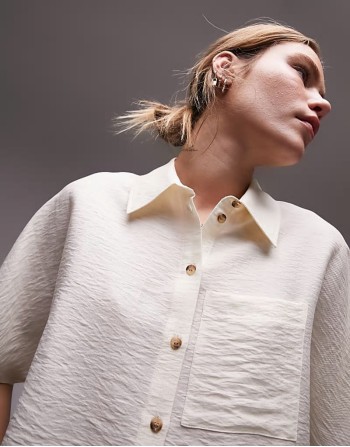 crop lightweight twill shirt in ivory