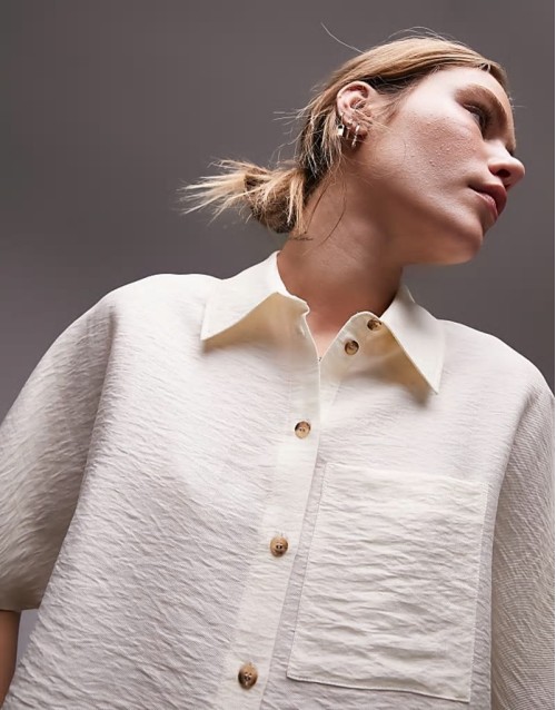 crop lightweight twill shirt in ivory