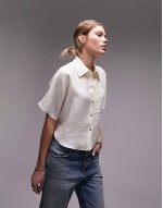 crop lightweight twill shirt in ivory