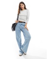 Cotton On rib raglan long sve top in grey marle