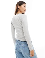 Cotton On rib raglan long sve top in grey marle