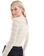 ruffle texture high neck bodysuit in beige