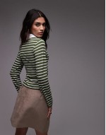 jersey shrunken long sve rugby top in olive stripe
