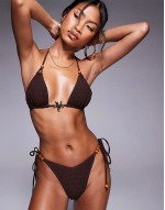 textured triangle bikini top with starfish detail in brown