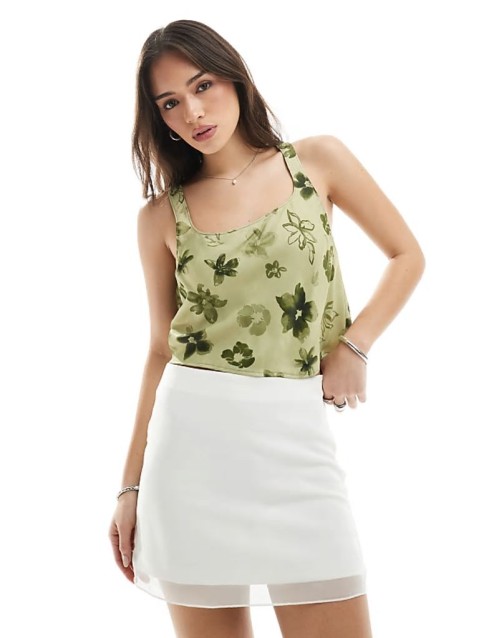 mesh overlay mini skirt in white