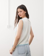 knitted tank with fish print in white and aqua blue