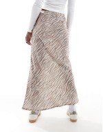 satin midi skirt in neutral zebra print