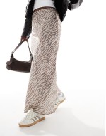 satin midi skirt in neutral zebra print
