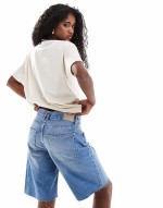 denim jort in washed blue