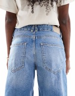 denim jort in washed blue