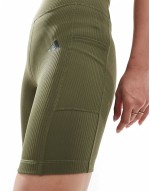 Training Optime ribbed legging short with phone pocket in olive green