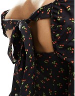 exclusive strawberry print mini smock dress in black