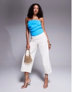 knitted structured ruched bandeau in aqua blue