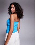 knitted structured ruched bandeau in aqua blue