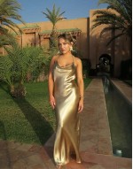 liquid satin cowl neck low back maxi dress in gold