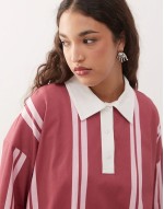 oversized stripe rubgy top in raspberry