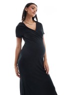 Mamalicious Maternity short sved ribbed jersey maxi dress in black