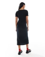 Mamalicious Maternity short sved ribbed jersey maxi dress in black