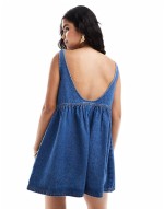 denim trapeze mini dress in light blue