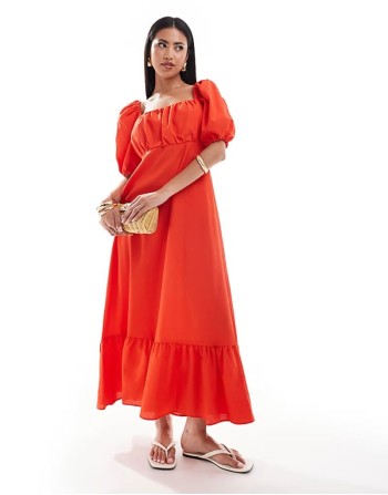 milkmaid midi dress in red