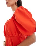 milkmaid midi dress in red
