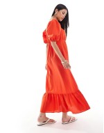 milkmaid midi dress in red
