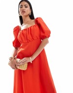 milkmaid midi dress in red