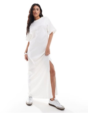 oversized midaxi t-shirt dress in off white