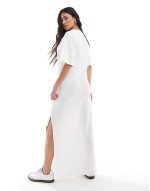 oversized midaxi t-shirt dress in off white