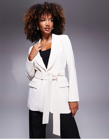 belted blazer dress in  cream