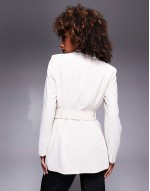 belted blazer dress in  cream