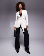 belted blazer dress in  cream
