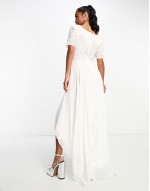 Petite Bridal embellished 2 in 1 dress with high low hem in ivory