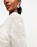 Petite Bridal embellished 2 in 1 dress with high low hem in ivory