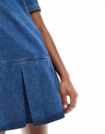 denim shirt dress with dropped waist pleated panel