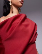 dramatic neckline scuba midi dress in burgundy
