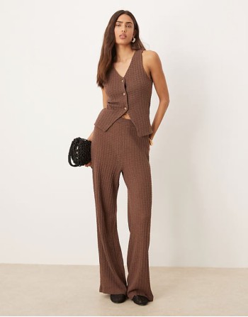 co-ord knit sveless waistcoat and trousers in chocolate