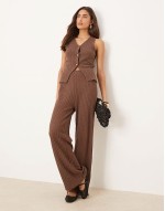 co-ord knit sveless waistcoat and trousers in chocolate