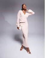 wrap tie side cardigan and maxi skirt co-ord in pink