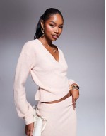 wrap tie side cardigan and maxi skirt co-ord in pink