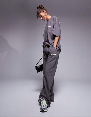 Studio bubble logo back print oversized t-shirt, hoodie and joggers co-ord in dark grey and yellow