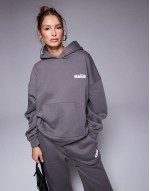Studio bubble logo back print oversized t-shirt, hoodie and joggers co-ord in dark grey and yellow