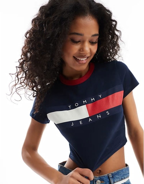 slim ringer t-shirt with block flag in navy